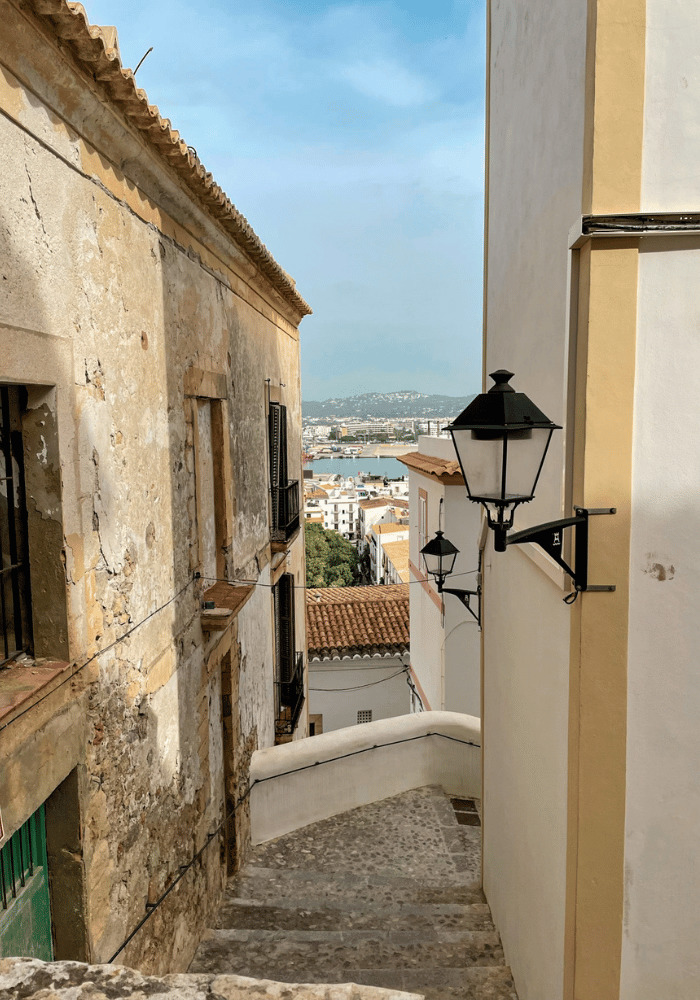 View from between two houses overlooking the Ibiza Town harbour
